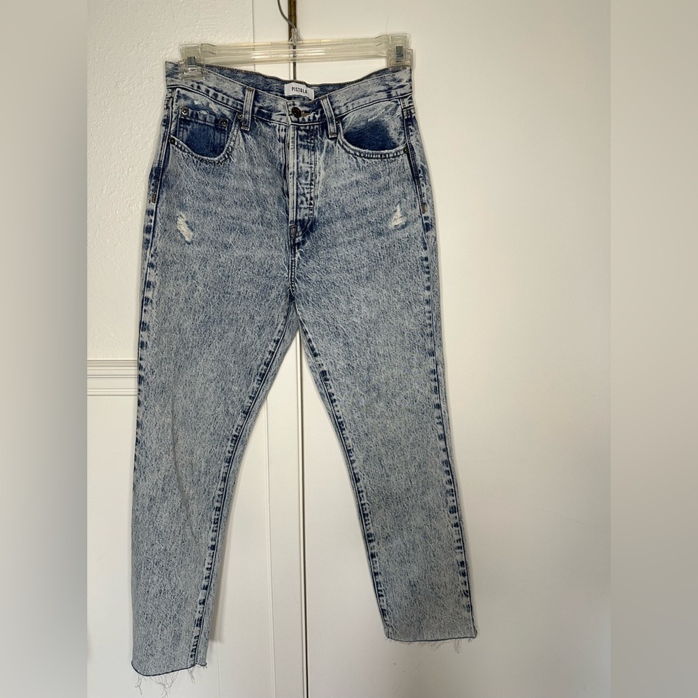 pistola High Rise Acid Wash Blue Jeans